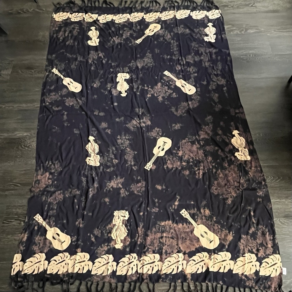 Island X Hawaii Sarong Wrap Cover Up Tie Dye Black Brown Fringe Resortwear Beach